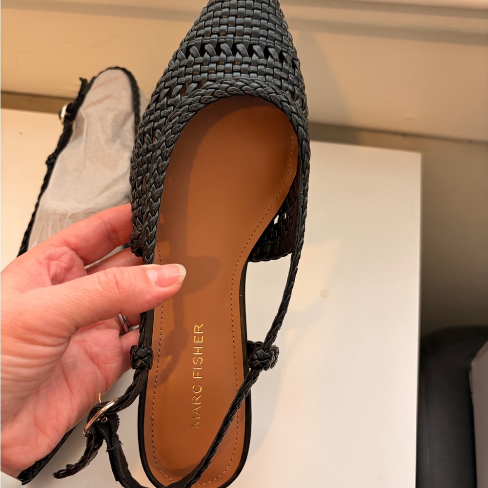 Marc Fisher Black Woven Slingback Flats - Kelysa style - Picture 8 of 14